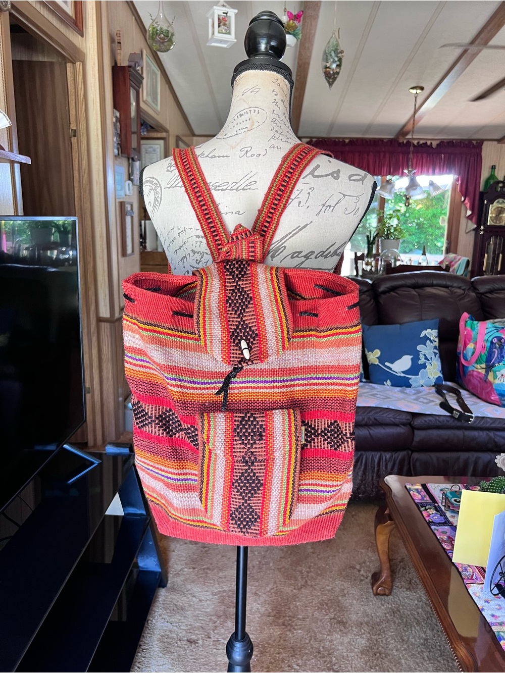 Pinzon Mexican Woven Backpack Hippie Boho Orange color.